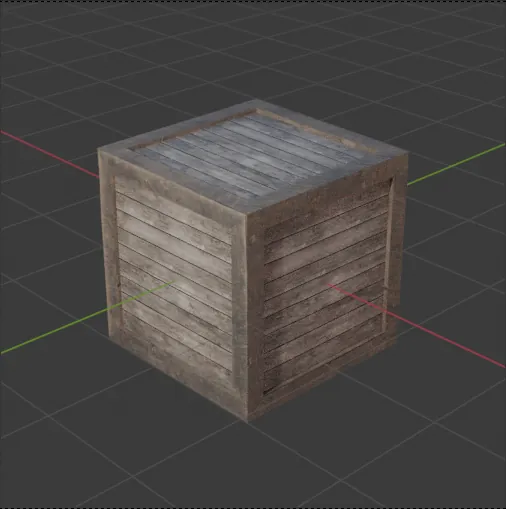 Wooden box with material applied in Blender's viewport